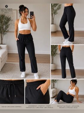 lululemon athletica Black Drawstring Wide-Leg Track Pants size 6